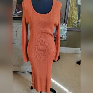Chic Long Sleeve Knit Dress in Rust